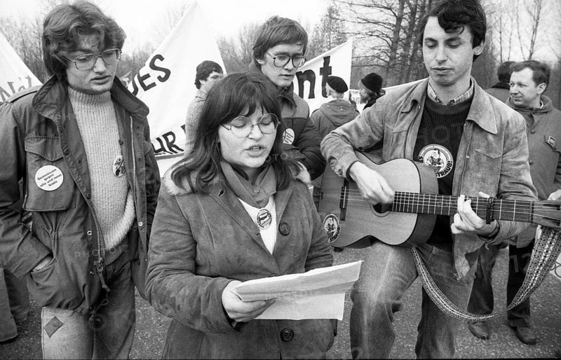 The party congress of the National Democratic Party of Germany (NPD) triggered protests against neo-Nazism, fascism and war on 08.12.1979 in Ketsch, Germany, Europe