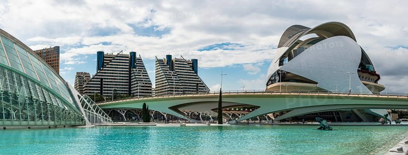 Architecture and buildings over City of Arts and Sciences in Valencia, Spain, Europe