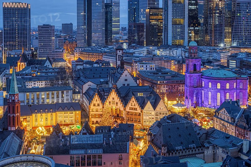 St Paul's Church in Frankfurt am Main will be illuminated in blue on 10 December 2023, International Human Rights Day. This commemorates the declaration of the UN Human Rights Charter of 10 December 1948, Römerberg, Frankfurt am Main, Hesse, Germany, Europe