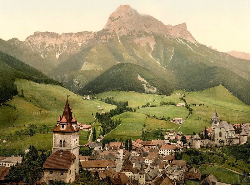 Ort Eisenerz in der Steiermark, Österreich, um 1890, Historical, digitally restored reproduction from a 19th century original, Place Eisenerz in Styria, Austria, around 1890, Historical, digitally restored reproduction from a 19th century original, Europe