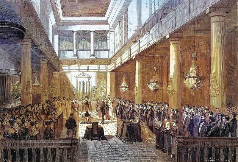 First Communion of Crown Prince Napoleon Eugene Louis Bonaparte in the Chapel of the Tuileries, 1869, Paris, France, Historic, digitally restored reproduction of a 19th century original, Europe