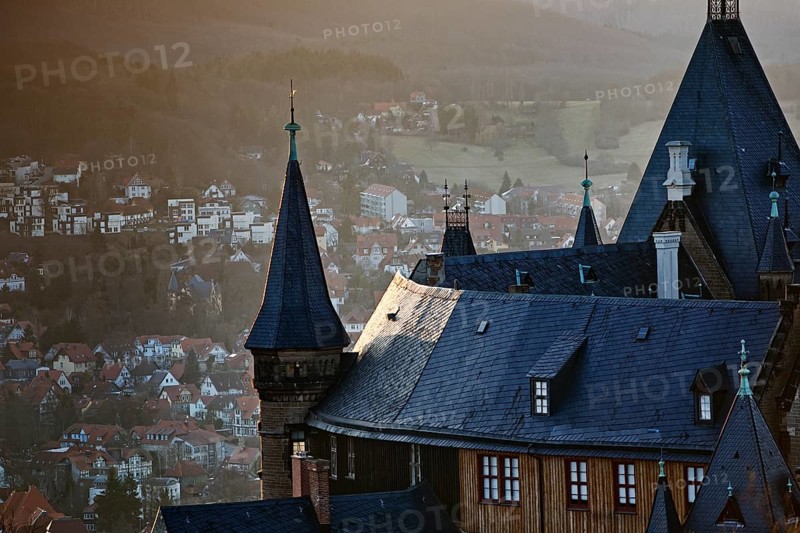 View of the castle and Wernigerode, Harz Mountains, Saxony-Anhalt, Germany, Europe