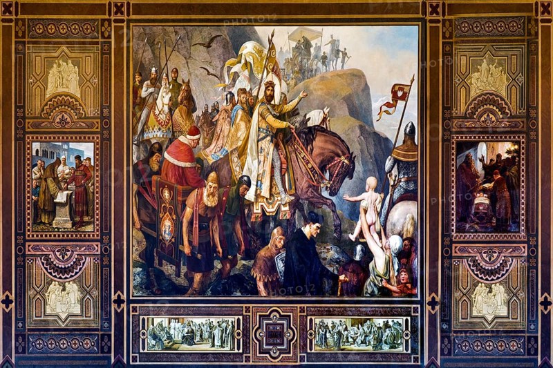 Central painting Return of Henry III from Italy in 1047 by Hermann Wislicenus, mural, Kaisersaal Goslar, Lower Saxony, Germany, Europe