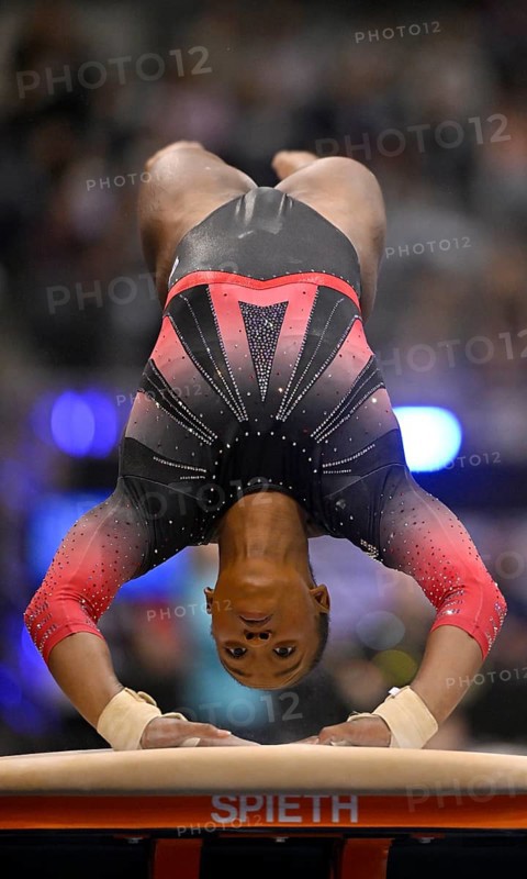 Gabrielle Black CAN vault action gymnastics, EnBW DTB-Pokal, Porsche-Arena, Stuttgart, Baden-Württemberg, Germany, Europe