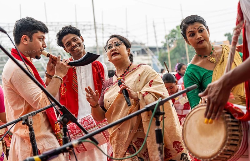 Head instructor Dreamly Gogoi (M) dance in a Bihu dance workshop ahead of Rongali Bihu Festival, in Guwahati, India on 6 April 2025