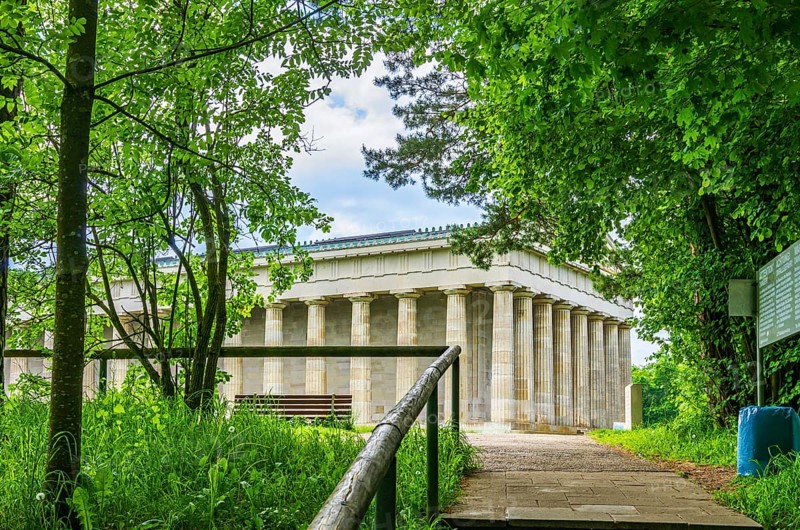 View of the Walhalla Hall of Fame from the north-east, in Donaustauf on the Danube near Regensburg, Bavaria, Germany, Europe