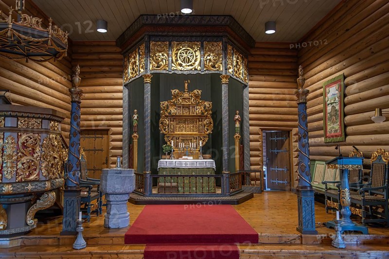 Chancel, wooden church, Kvam, Upper Gudbrandsdalen, Norway, Europe