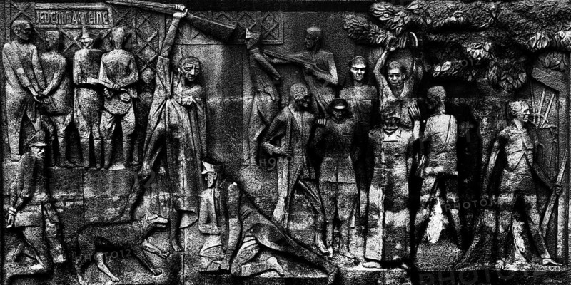 Stele path, stele by René Graetz, Waldemar Grzimek and Hans Kies, beech forest Memorial, Weimar, Thuringia, Germany, Europe