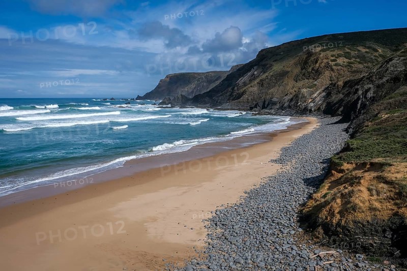 Vila do Bisbo, Algarve, Portugal - Ponta Ruiva Beach Praia da Ponta Ruiva, beautiful secluded sandy beach on the west coast near Villa do Bisbo