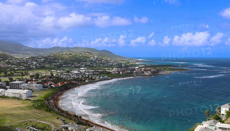 Panoramic view on Timothy Hill lookout of Saint Kitts and Nevis Caribbean island on cruise vacation