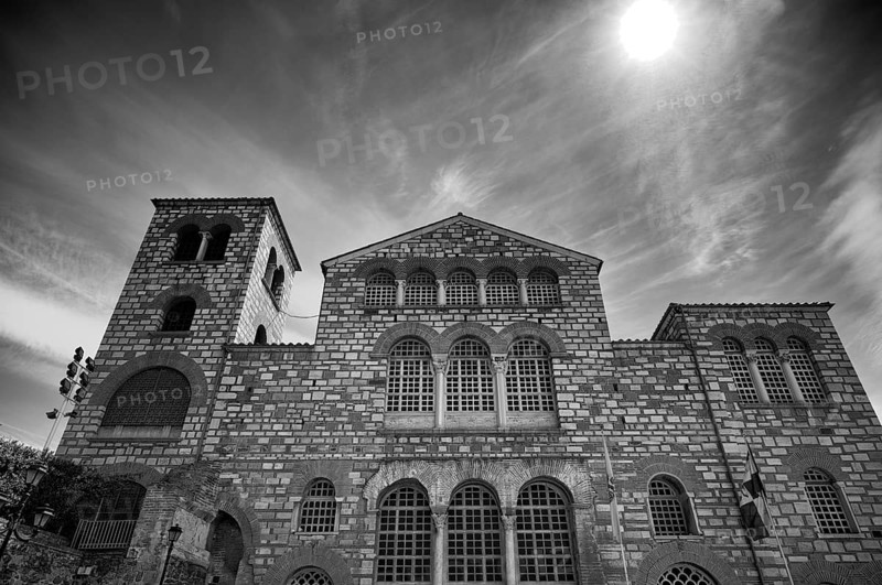 Church of Hagios Demetrios, also Agios Dimtrios or Demetrios Basilica, Thessaloniki, Macedonia, black and white, Greece, Europe