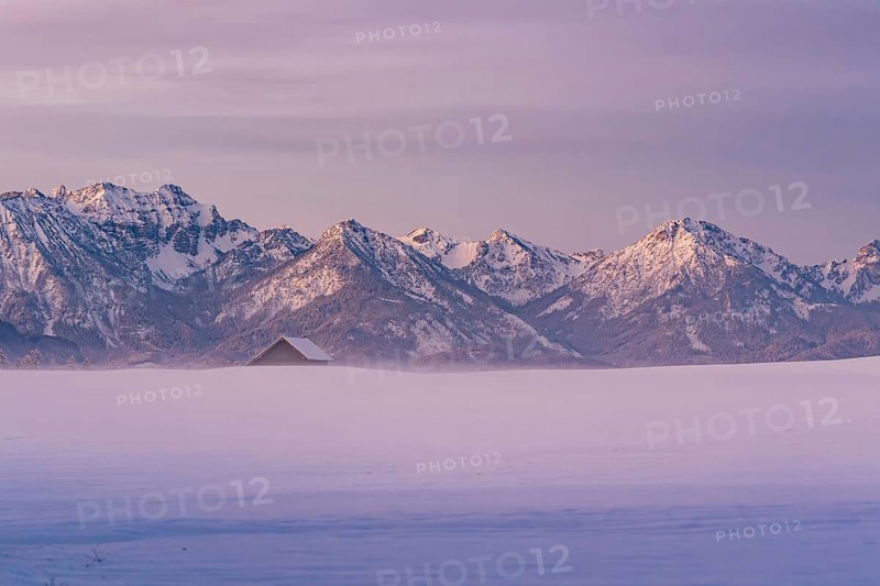 Winter landscape in the Allgäu near Halblech at sunrise