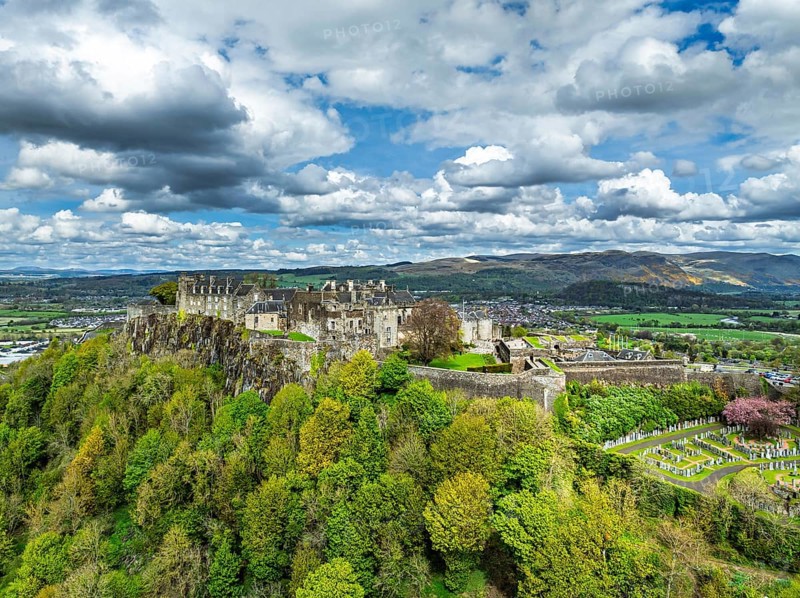 Stirling Castle from a drone, Stirling, Scotland, England, United Kingdom, Europe