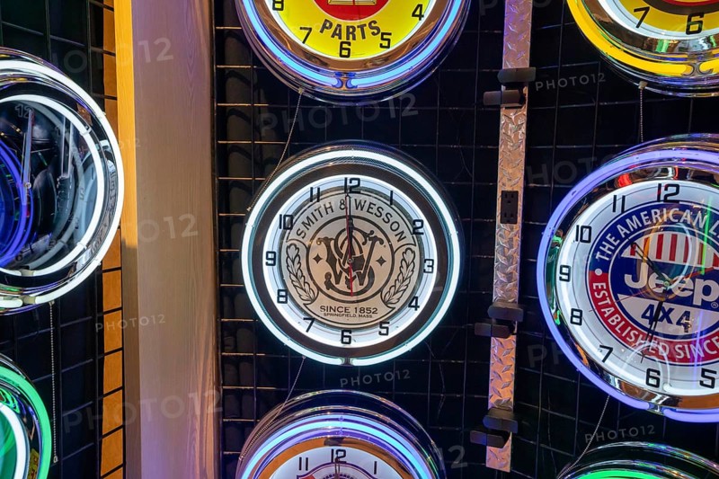 Livonia, Michigan - Clocks with corporate logos are on sale at the Clocks, Rocks & More store at Laurel Park Place, a shopping mall in suburban Detroit