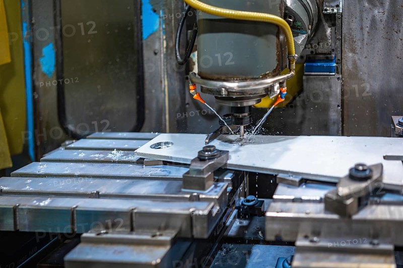 Close-up of CNC Milling Machine in a factory working with no people
