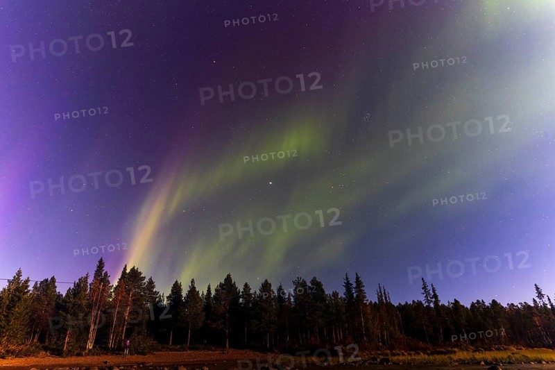 Northern lights, (Aurora borealis) at a lake near Kiruna, September 2024, Lapland, Sweden, Europe