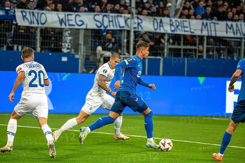 Football UEFA Europa League, 2024/25 season, matchday 2: TSG Hoffenheim v Dynamo Kiev. On the ball: Adam Hlozek (23, Hoffenheim)