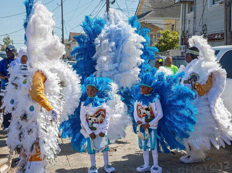 New Orleans, Louisiana - The Mardi Gras Indians' Super Sunday parade. African-Americans create elaborate costumes for the annual event to honor Native Americans who, during slavery, helped helped people escape and gave them refuge