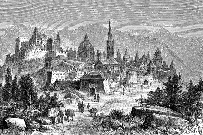 Spoleto in Umbria, Italy, in 1880, Historical, digital reproduction of an original from the 19th century, Europe