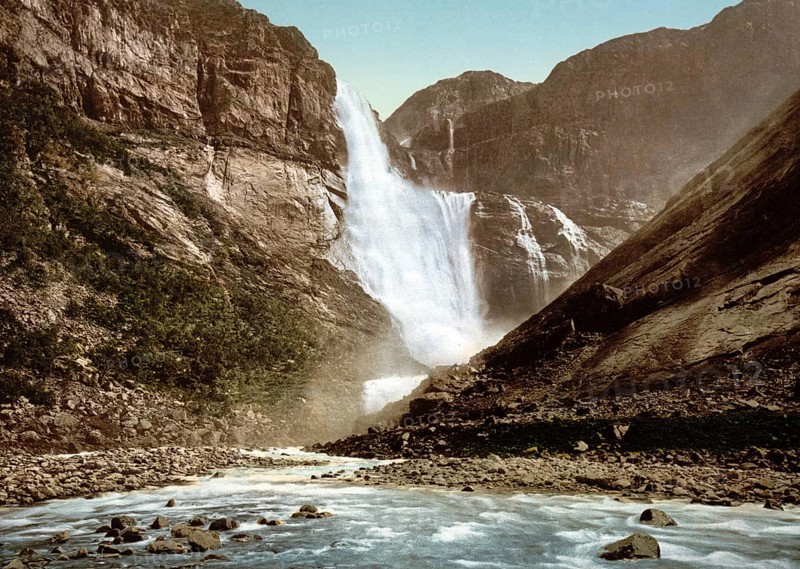 Skjeggedalsfos, Odde, Odda, Hardangerfjord, Norway, View from 1885, Historical, digitally restored reproduction from a 19th century original, Record date not stated, Europe