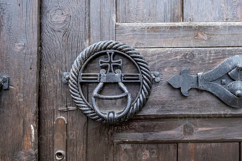 Detail of monastery gate with metal fittings, Gracanica Monastery, Gracanica, Amselfeld, Kosovo, Europe