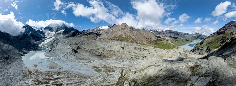 Aerial view, Alpine panorama, mountain landscape with glacier Glacier de Cheilon and summit Mont Blanc de Cheilon and Lac de Dix, Valais, Western Alps, Switzerland, Europe
