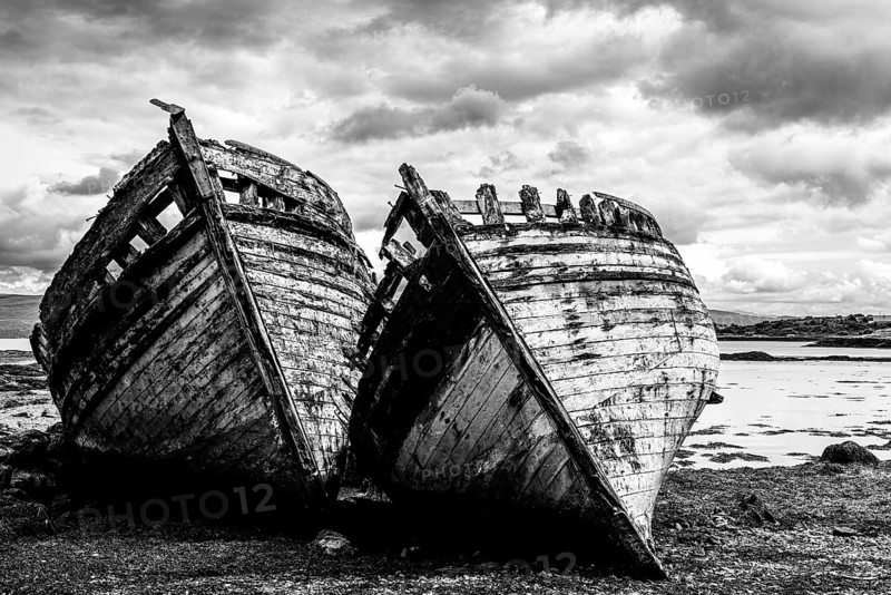 Ships wrecks in Black and White, Salens, Isle of Mull, Scottish Inner Hebrides, Scotland, UK