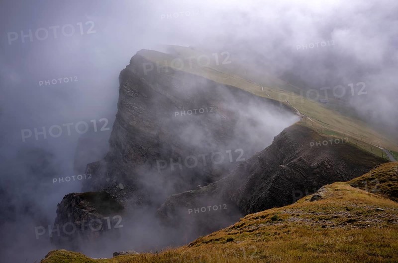 Odle, Puez-Odle nature Park, morning mist, Seceda, Val Gardena, Trentino, South Tyrol, Italy, Europe