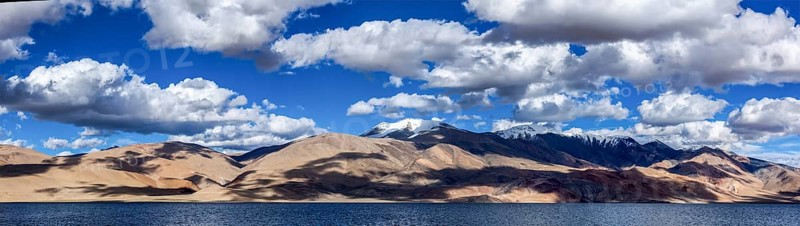 Panorama of Himalayan lake Tso Moriri in Himalayas on sunset, Korzok, Ladakh, India, Asia