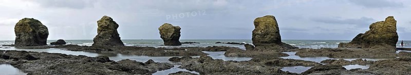 Sea stacks at the Plage des Cinq Pineaux at Saint-Hilaire-de-Riez, La Vendée, Pays de la Loire, France, Europe