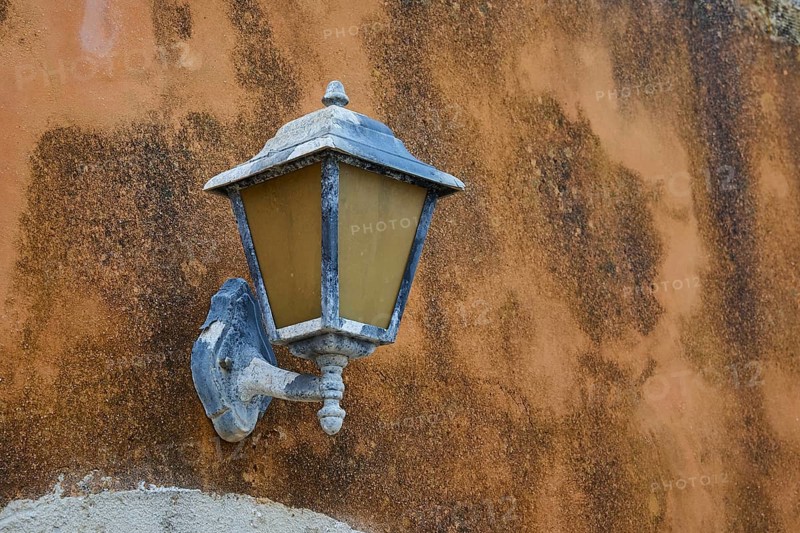 Weathered lantern, wall, detail, Arkadi, Orthodox Monastery, National Monument, Rethimnon Province, Crete, Greece, Europe