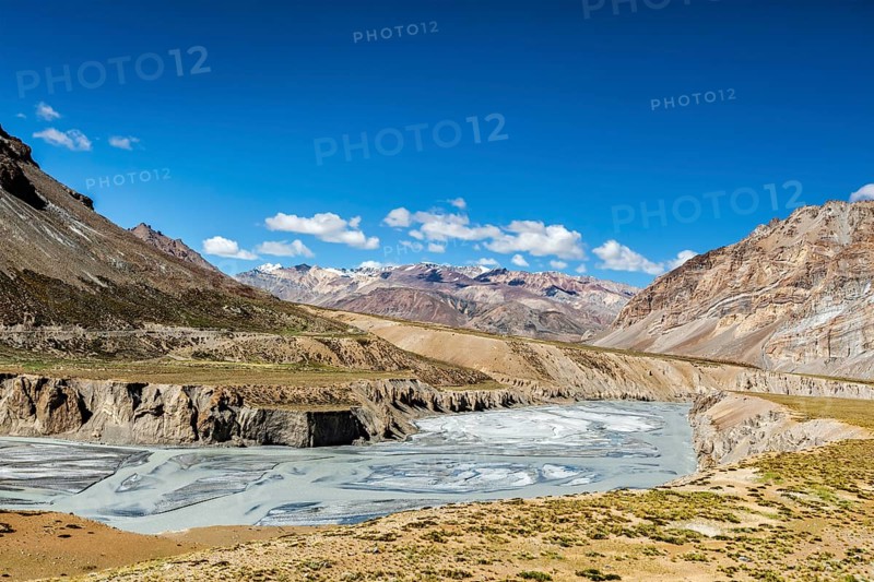 Himalayan landscape in Hiamalayas along Manali-Leh highway. Himachal Pradesh, India, Asia