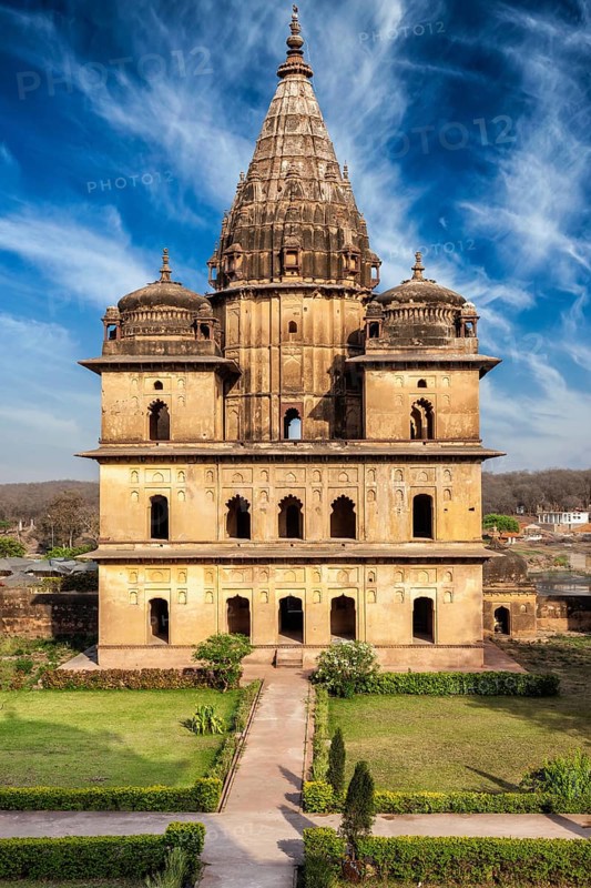 India tourist landmark, royal cenotaphs of Orchha. Orchha, Madhya Pradesh, India, Asia