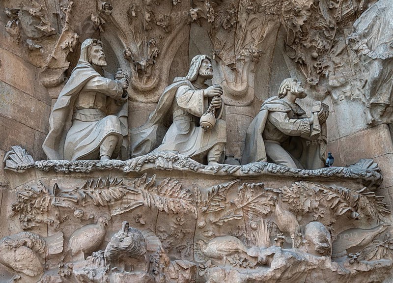 Detail on the birth façade of the Sagrada Familia, Church of the Atonement of the Holy Family, by Antoni Gaudí, Barcelona, Catalonia, Spain, Europe