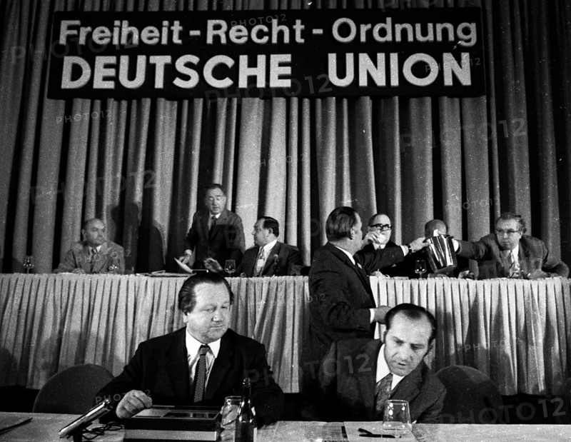 The attempt to found a new right-wing party, here the founding party conference of the German Union (DU) on 12.6.1971 in Düsseldorf, failed due to the resistance of the CDU/CSU parliamentary group, Germany, Europe