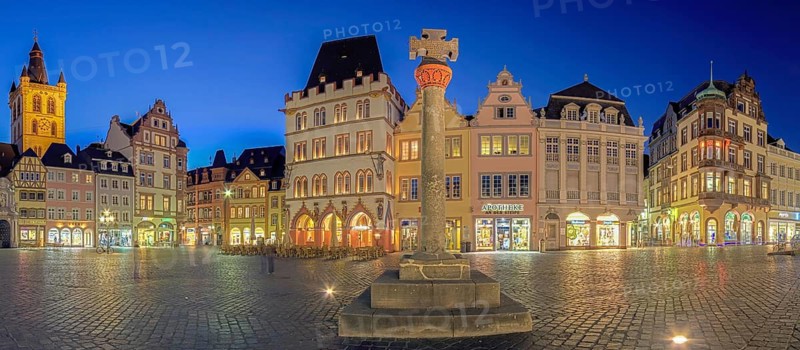 Main Market Trier with Market Cross Illuminated Panorama Germany