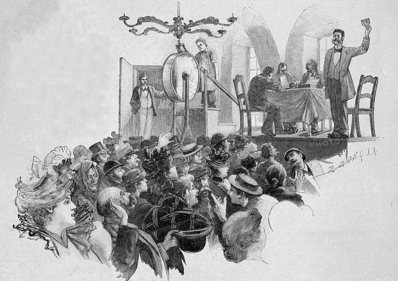 Number Lotto in 1897, here a draw in Vienna, Austria, Historical, digitally restored reproduction of an original template from the 19th century, exact original date not known, Europe