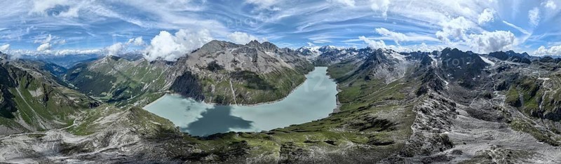 Aerial view, Alpine panorama at Lac de Dix in the mountains, reservoir, Valais Alps, Valais, Switzerland, Europe