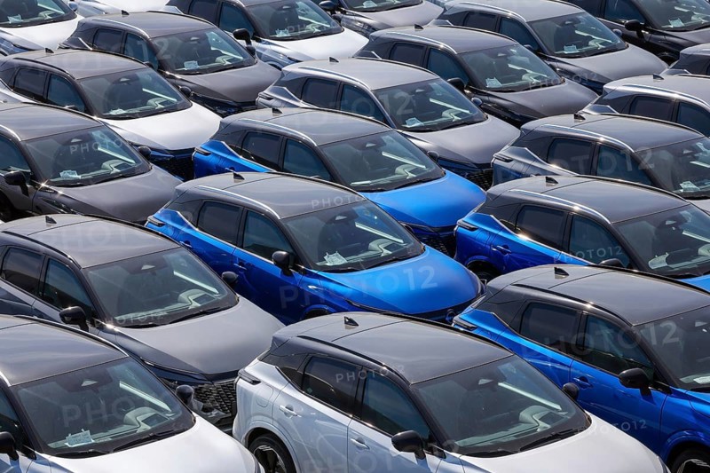 Duisburg, North Rhine-Westphalia, Germany - New cars, transhipment centre, car terminal in Duisburg port