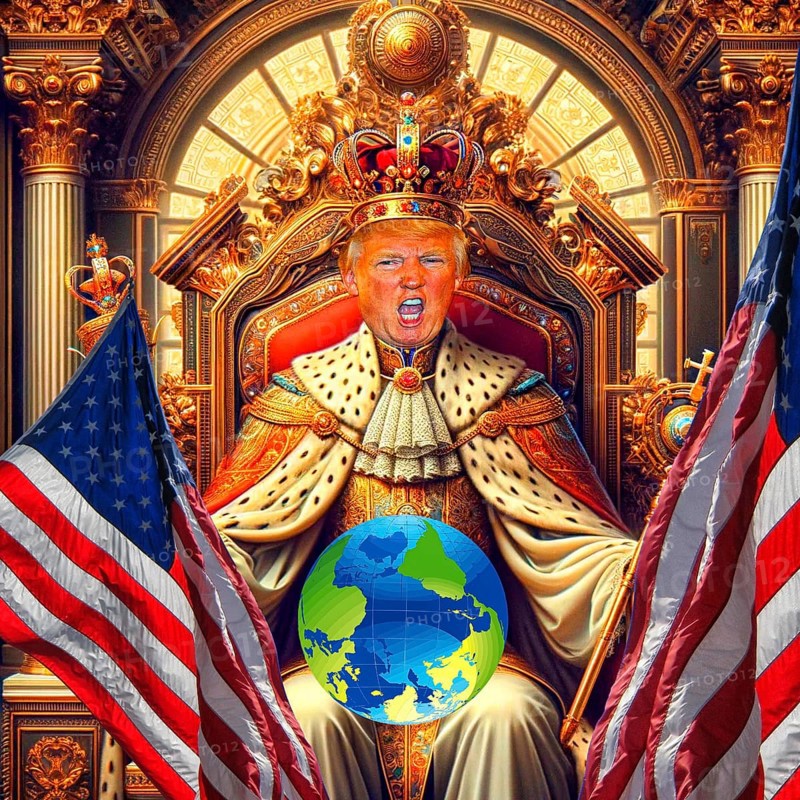 Symbolic image, King Donald, world upside down, Donald Trump sees himself as a majesty above the law, US democracy in danger, political blackmail, EU and Germany under political pressure, industry, tariff threats, Elon Musk, Mark Zuckerberg, social networks, fake news, rights broken, hate, agitation, DSG Digital Services Act, re-election, USA, politics, announcements, vendetta, wanted dictator, Republicans, US electoral system, global danger, lies, 2nd term, Ukraine war, storm White House, Trump's election, Trump's election, Trump's election. term, global burden, Ukrainian war, White House storm, North America