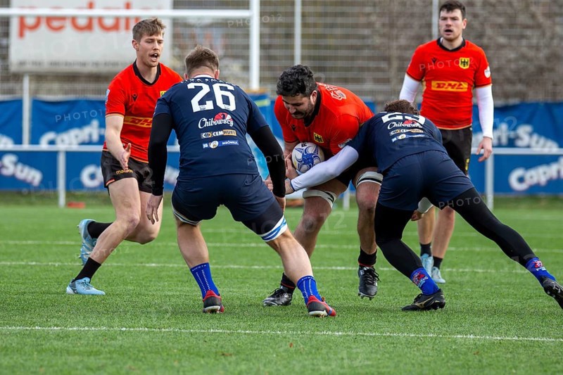 Rugby: Germany against MKS Pogon Awenta Siedlce, Poland in Heidelberg (test match of the German national rugby team in preparation for the upcoming World Cup qualifiers)