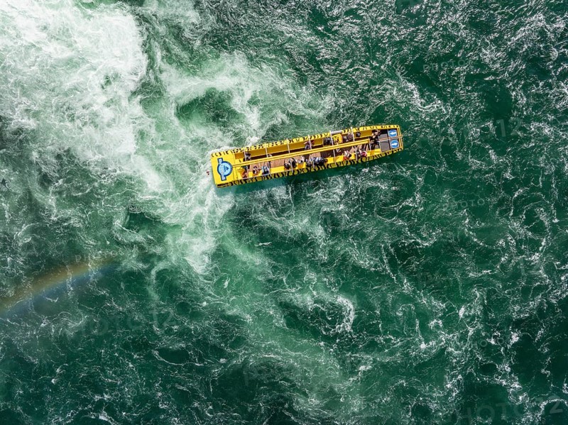 Aerial view, top down view from a passenger boat for round trips below the Rhine Falls, Neuhausen, Canton Schaffhausen, Switzerland, Europe