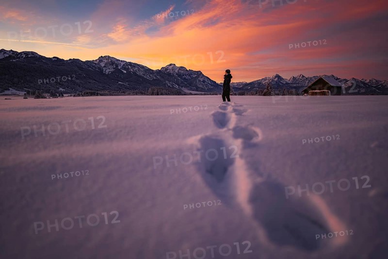 Winter landscape in the Allgäu near Halblech at sunrise