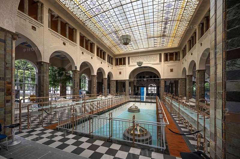 Historic fountain hall with glass dome, inaugurated in 1842, replaced by a new building in 1911, Bad Kissingen, Lower Franconia, Bavaria, Germany, Europe