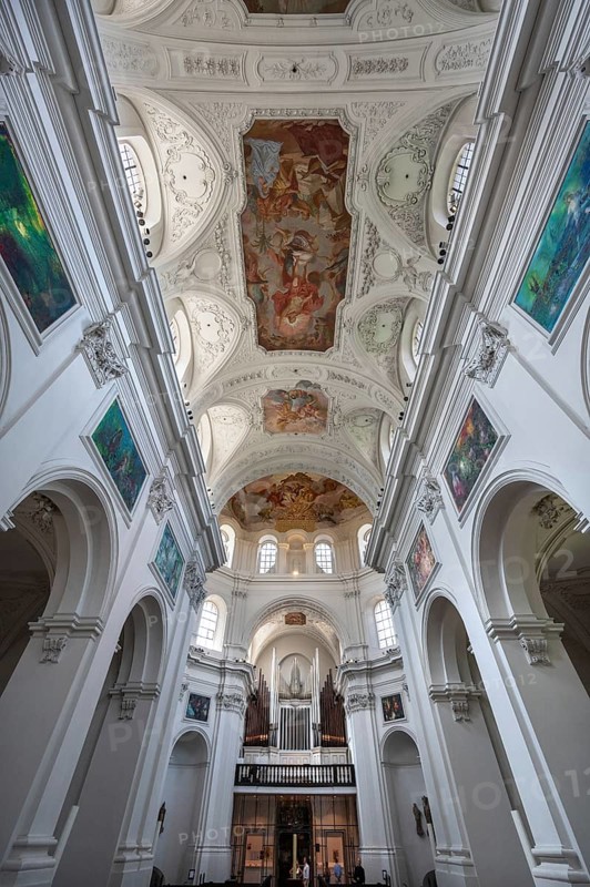 Decorative vault with organ loft, St Kilian's Cathedral, detail, Würzburg, Lower Franconia, Bavaria, Germany, Europe