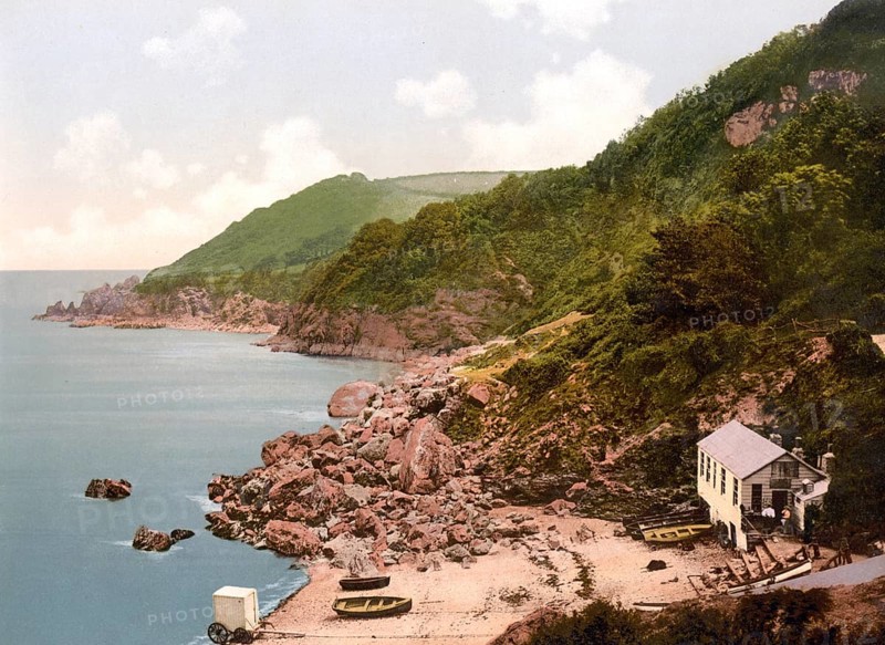 Anstey's Cove, Torquay, England, Historic, digitally restored reproduction from a 19th century original, 1880, Record date not stated