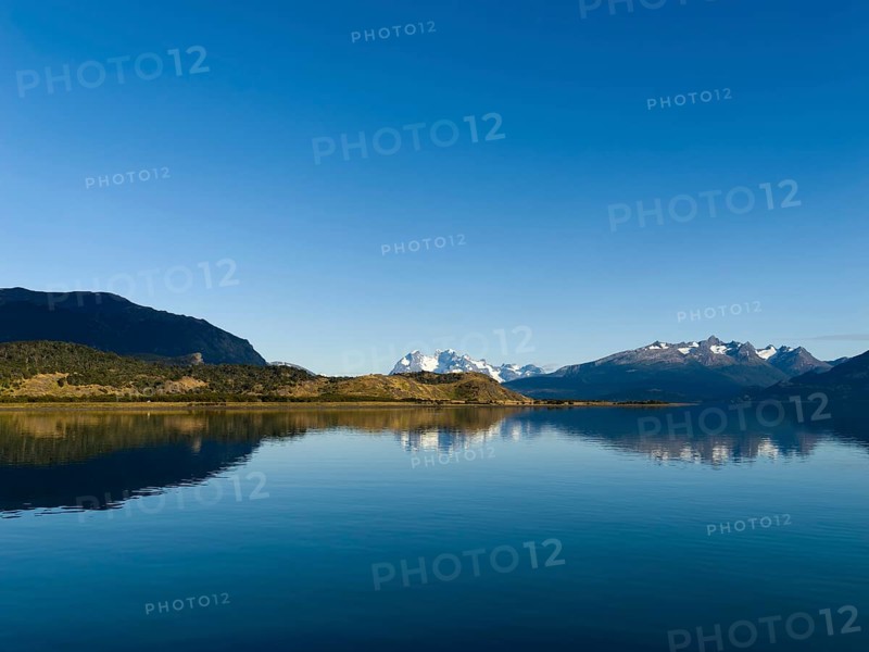 Drive through the Bay of Last Hope, fjords and mountains, Puerto Natales, Patagonia, Chile, South America