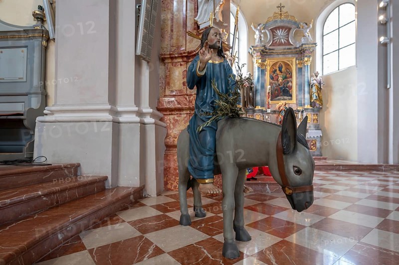 New copy of the Palmesel, formerly 16th century, in St Nicholas Church, Tannheim, district of Reutte in Tyrol, Austria, Europe