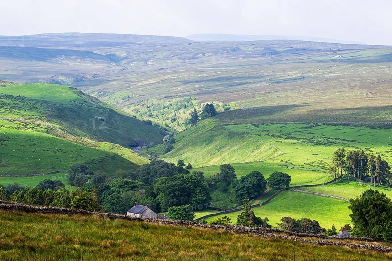 Farms over North Pennines, Cumbria, Durham, Northumberland, North Yorkshire, England, United Kingdom, Europe