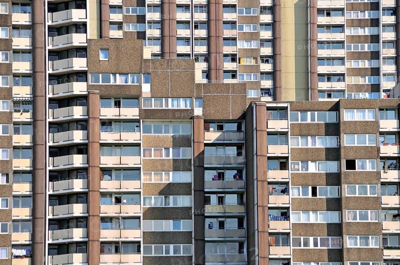 Residential tower blocks KölnBerg, a social hotspot in the Meschenich district of Cologne, North Rhine-Westphalia, Germany, Europe